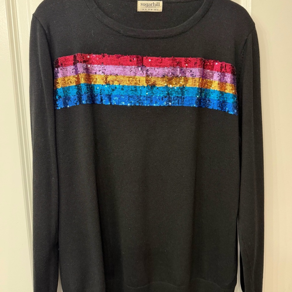 Sugarhill Black Sweater with Vibrant Sequin Stripes